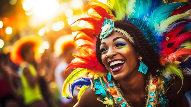 Foto chica brasileña de buen humor con ocasión del carnaval