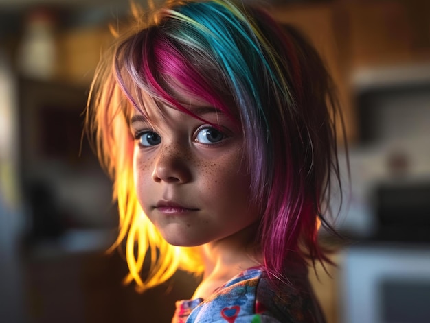 Una chica con cabello colorido.