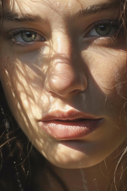 Una chica con cabello largo y ojos verdes está mirando a la cámara.