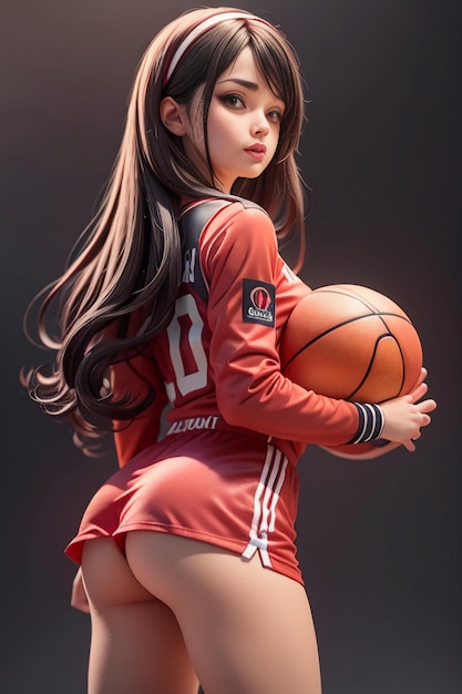 Chica con cabello largo en ropa de baloncesto baloncesto bebé animadora hermosa linda mujer deportes