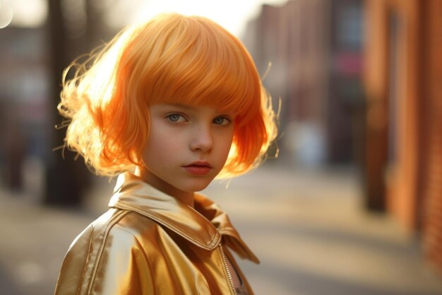 Una chica con cabello naranja.