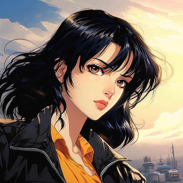 chica con cabello negro en un anime