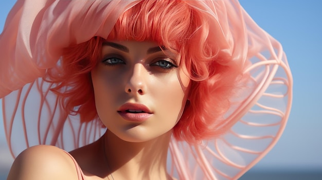 chica con cabello rosado HD 8K fondo de pantalla Stock Photographic Image