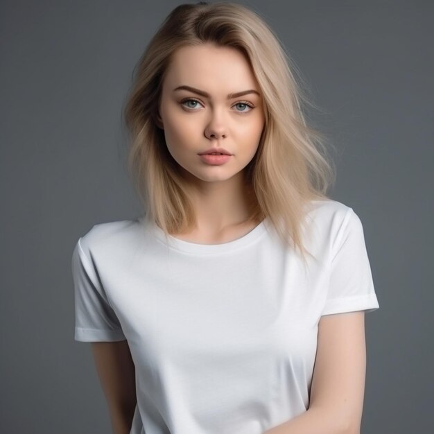 Una chica de cabello rubio y camisa blanca posa para una foto.