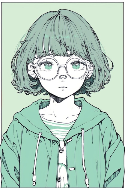 Una chica con cabello verde y lentes.