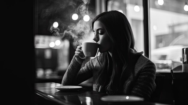 Foto la chica en la cafetería.