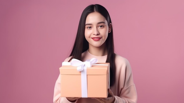 Chica con caja de regalo Ilustración AI GenerativexA