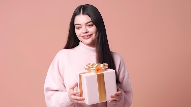 Chica con caja de regalo Ilustración AI GenerativexA