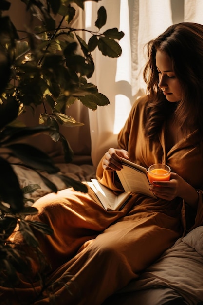 Chica en la cama con libro