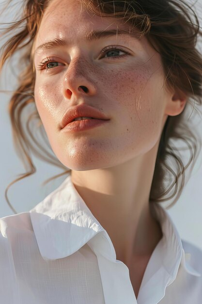 La chica con la camisa blanca.