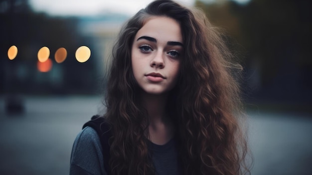 Una chica con una camisa gris oscuro y una camisa gris con la palabra amor.