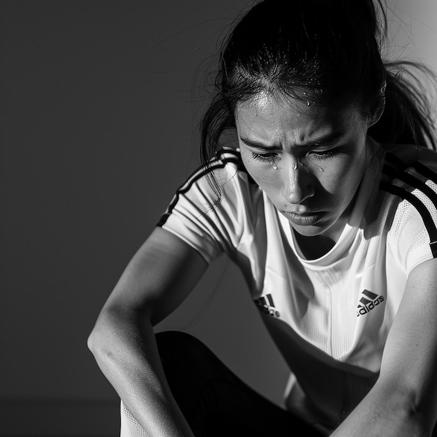 una chica con una camisa que dice adidas en ella