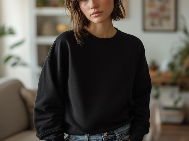 Una chica con una camiseta modelo de Gildan 18000