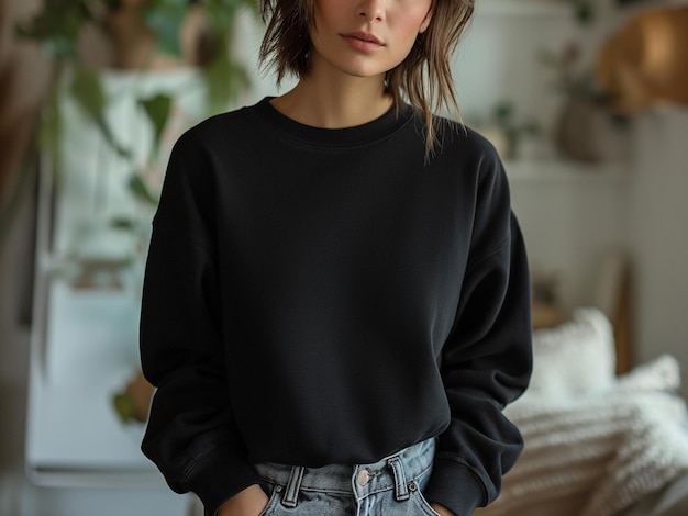 Una chica con una camiseta modelo de Gildan 18000