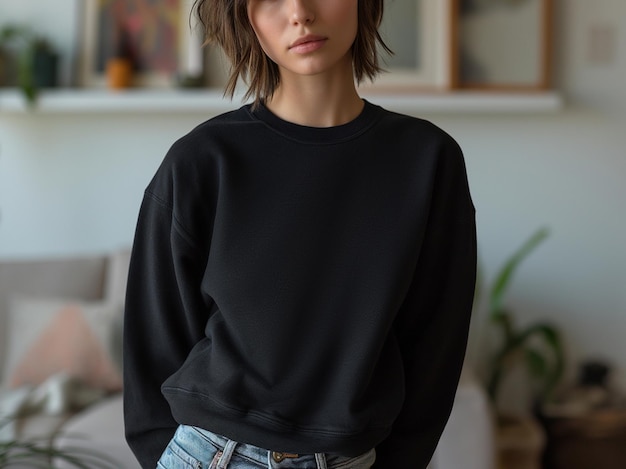 Foto una chica con una camiseta modelo de gildan 18000