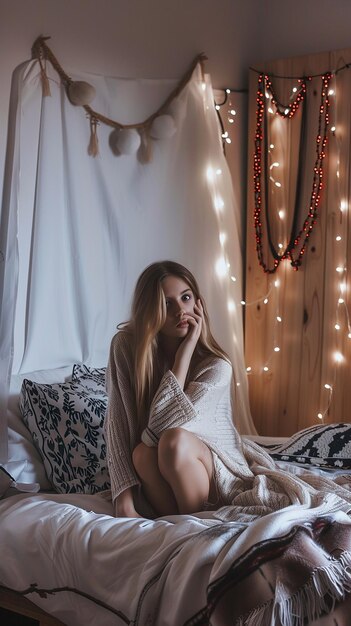 chica con camisón de noche y suéter