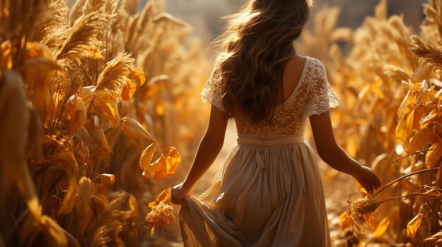 una chica en un campo de flores amarillas