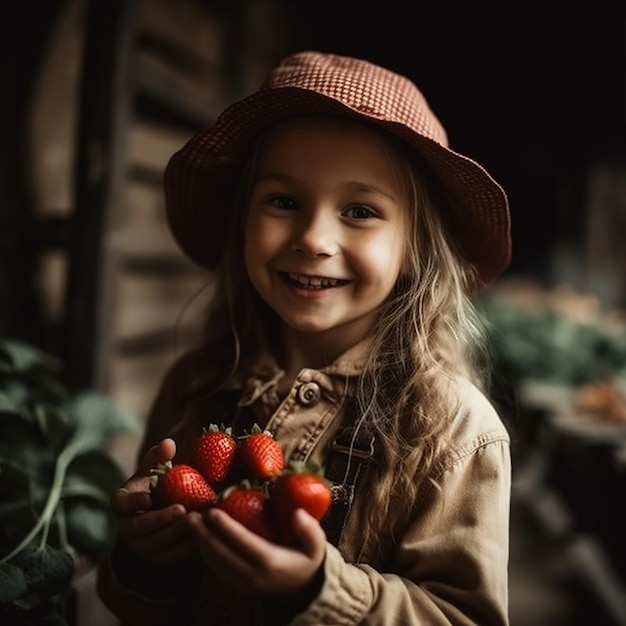 Chica de campo con fresas de cosecha propia 1 ai generativo