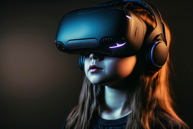 Chica con casco de realidad virtual