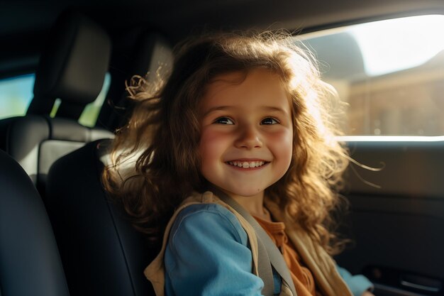 Chica caucásica linda al aire libre dentro de un coche