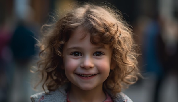 Chica caucásica linda sonriendo disfrutando de la diversión lúdica de la infancia generada por la inteligencia artificial