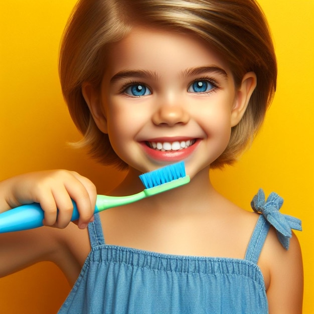 Una chica cepillándose los dientes.