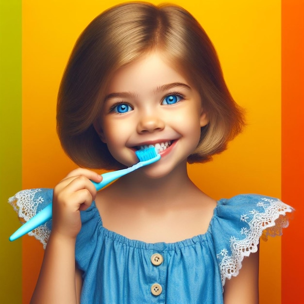 Una chica cepillándose los dientes.