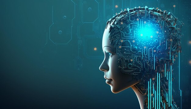 Chica cerebro inteligencia artificial tecknologi AI mente metaverso fondo