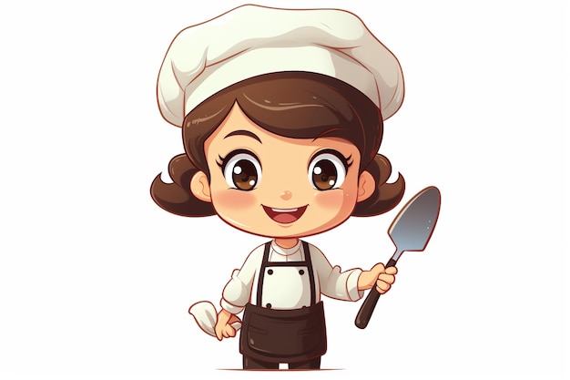 chica chef vectorial linda en personaje uniforme sosteniendo un logotipo de restaurante de comida turner