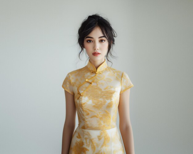 chica china en cheongsam para el concepto chino de feliz año nuevo