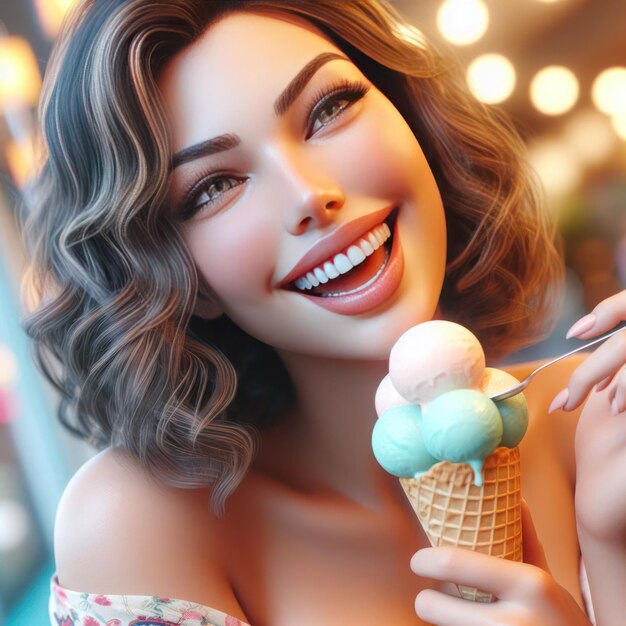 Una chica comiendo helado.