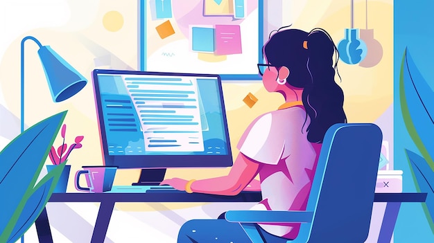 Una chica con una computadora portátil.