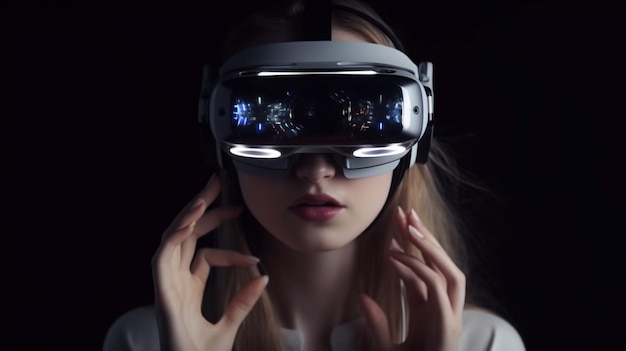 Una chica con el concepto de meta verso de la caja VR