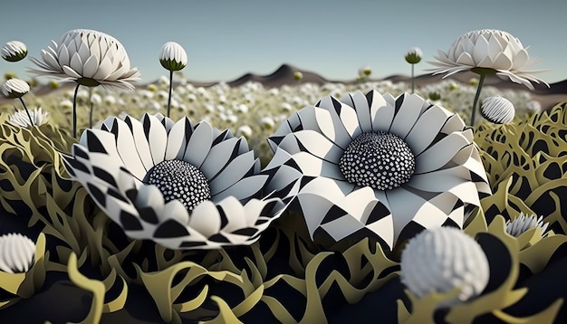 chica corazón psicodélico abstracto paisaje flores paisaje, 3D Render, ilustración digital