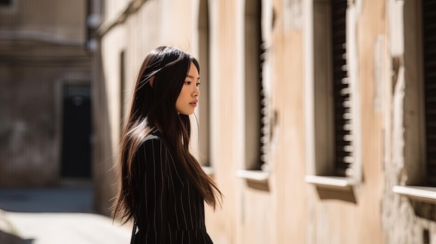 Una chica coreana con el pelo largo.