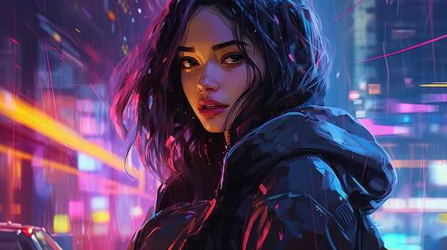 Chica cyberpunk Concepto de fantasía Ilustración pintura IA generativa