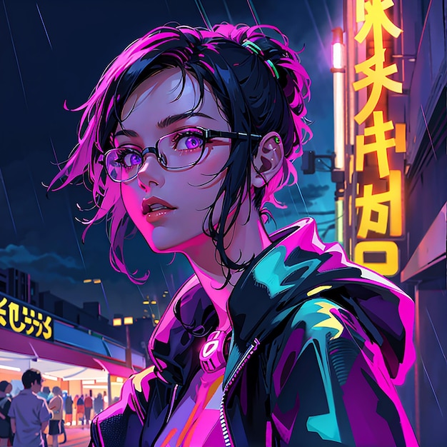 Foto la chica cyberpunk estilo anime ciencia ficción fondo futurista