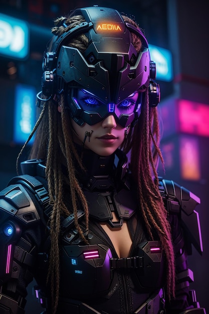 chica cyberpunk hermosa armadura completa de 3030