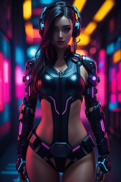 chica cyberpunk hermosa armadura completa de 3030