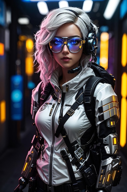 chica cyberpunk hermosa armadura completa de 3030