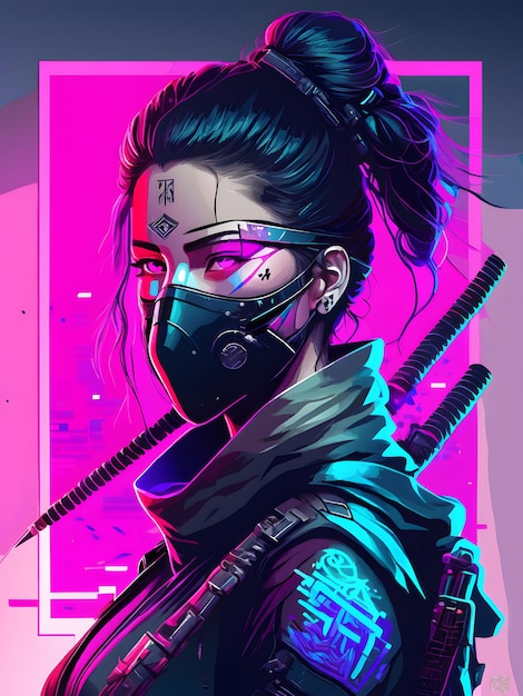 Foto la chica cyberpunk con una máscara