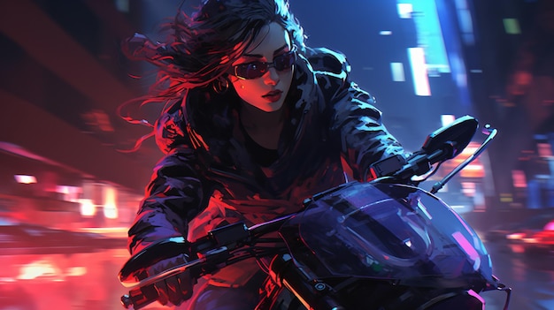 Chica Cyberpunk en motocicleta.