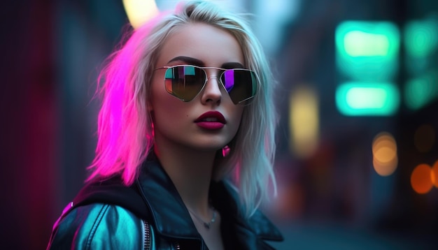 Chica cyberpunk que vive en una ciudad de neón Generative Ai