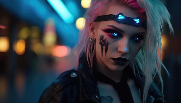 Chica cyberpunk que vive en una ciudad de neón Generative Ai