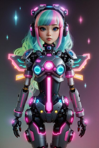 Foto la chica cyborg de los kawaii pastel