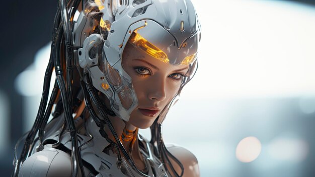 Chica cyborg con máscara robótica concepto futurista