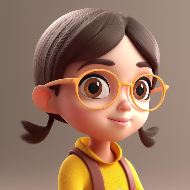 Chica de dibujos animados en 3D con imagen de anteojos AI generativa