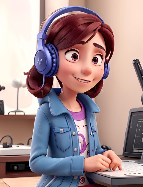 Chica de dibujos animados con auriculares ai generativo