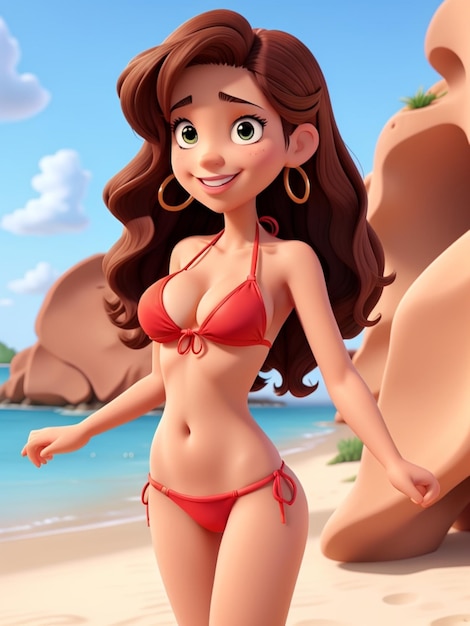 Foto chica de dibujos animados de bikini
