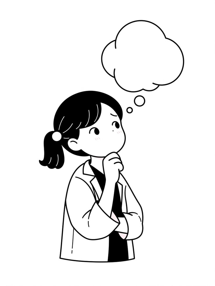 una chica de dibujos animados con una burbuja de pensamiento por encima de su cabeza generativa ai